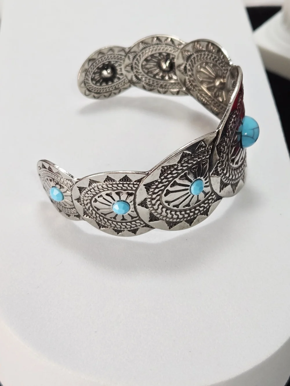 Turquoise Concho Cuff Bracelet Western Silver Open Bangle Statement Cowgirl Chic
